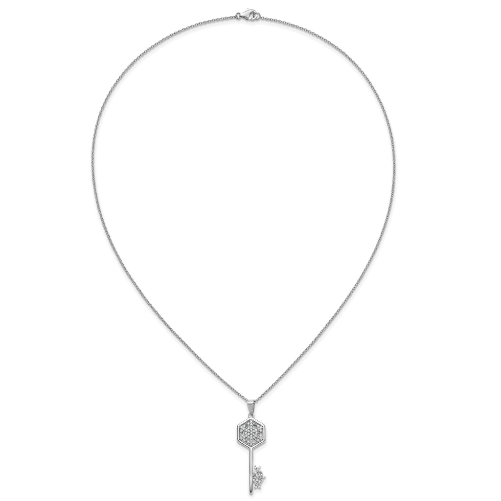 Cubic Zirconia Snowflake Key Necklace in Sterling Silver, 18 Inch - Sophia Jewelers