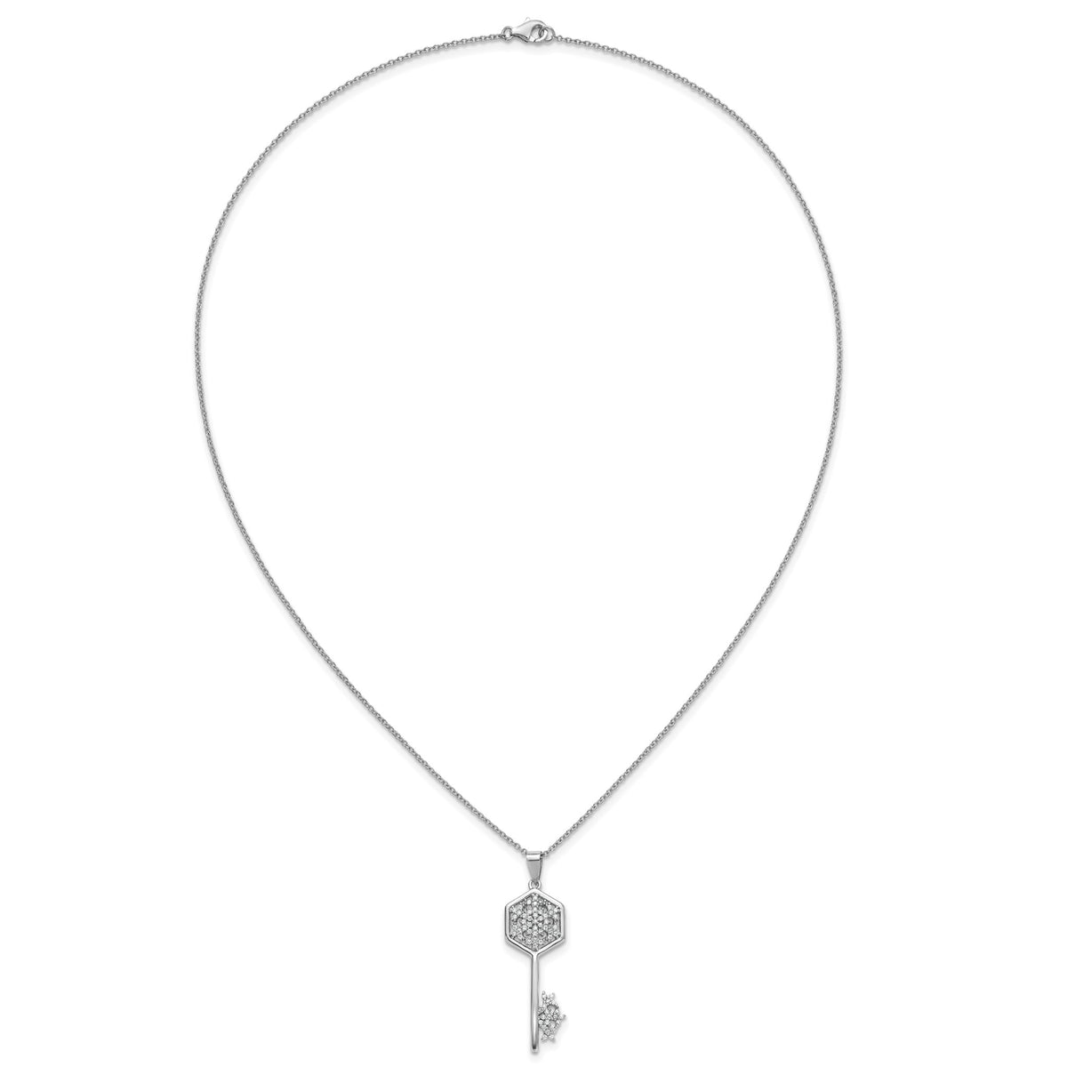Cubic Zirconia Snowflake Key Necklace in Sterling Silver, 18 Inch - Sophia Jewelers