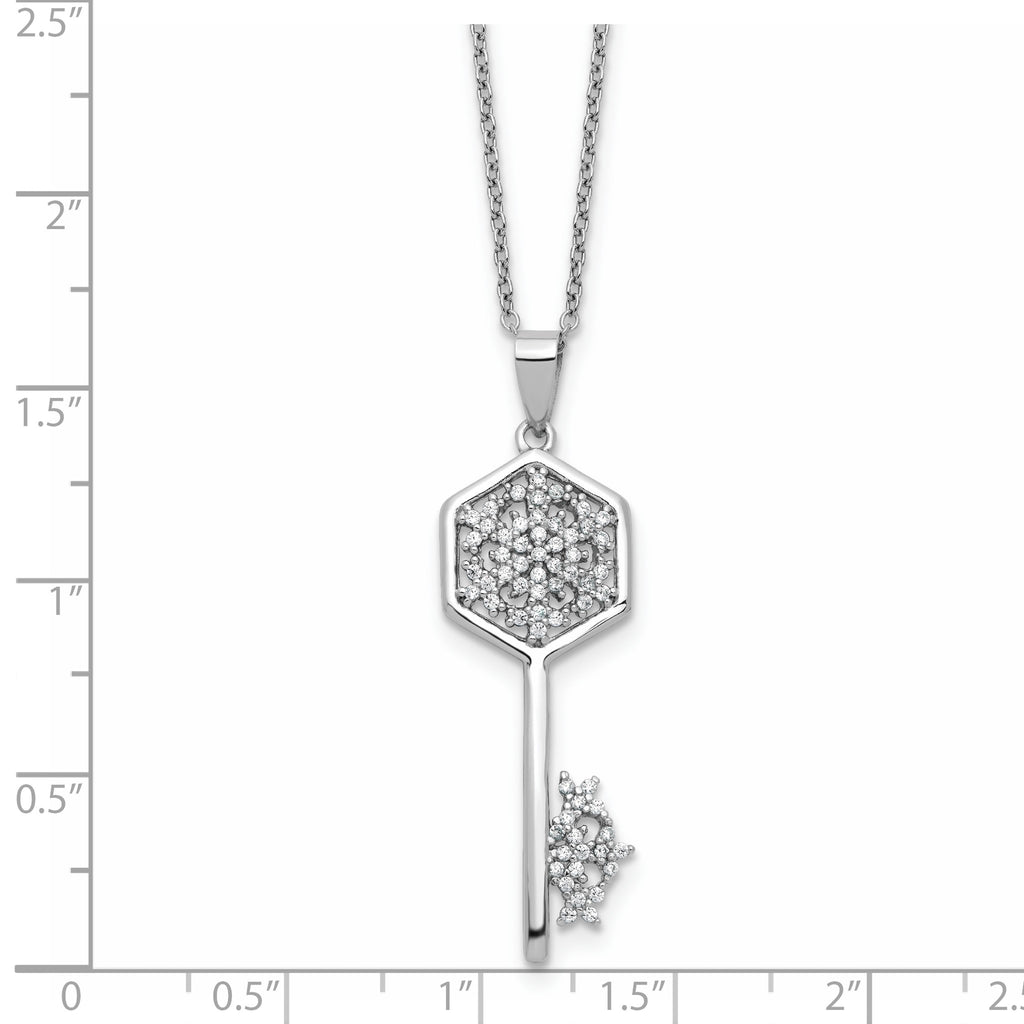 Cubic Zirconia Snowflake Key Necklace in Sterling Silver, 18 Inch - Sophia Jewelers