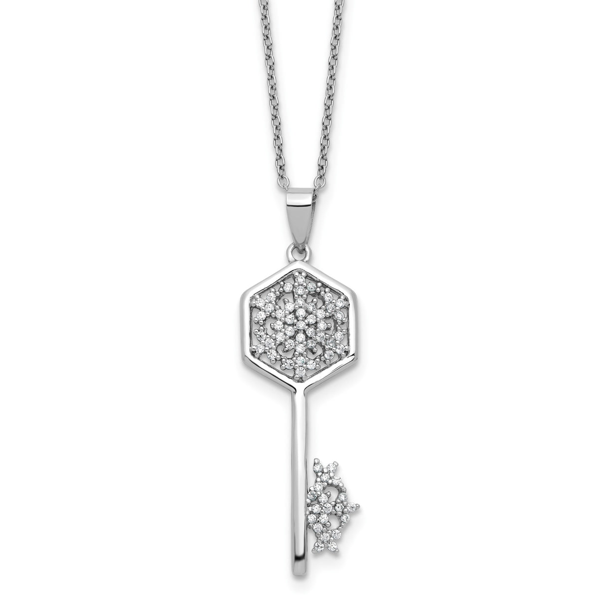 Cubic Zirconia Snowflake Key Necklace in Sterling Silver, 18 Inch - Sophia Jewelers