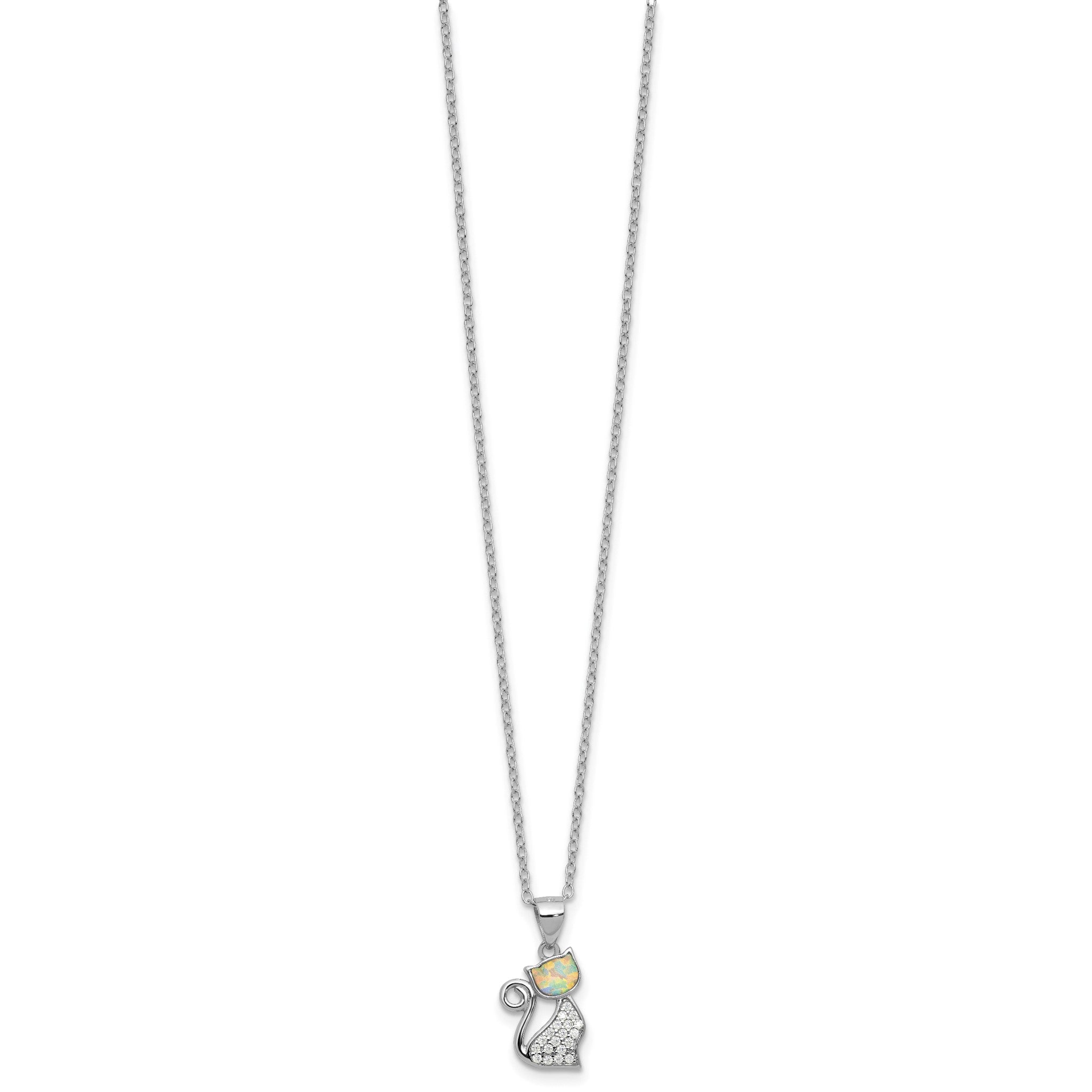 Cubic Zirconia & Lab-Created Opal Cat Necklace in Sterling Silver, 18 Inch Secondary image