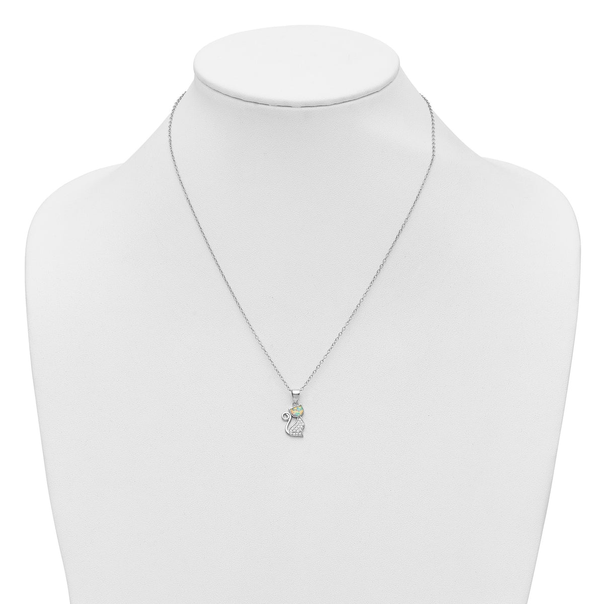 Cubic Zirconia & Lab-Created Opal Cat Necklace in Sterling Silver, 18 Inch - Sophia Jewelers
