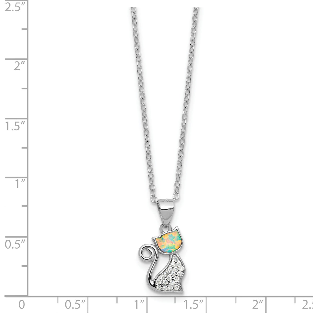 Cubic Zirconia & Lab-Created Opal Cat Necklace in Sterling Silver, 18 Inch - Sophia Jewelers