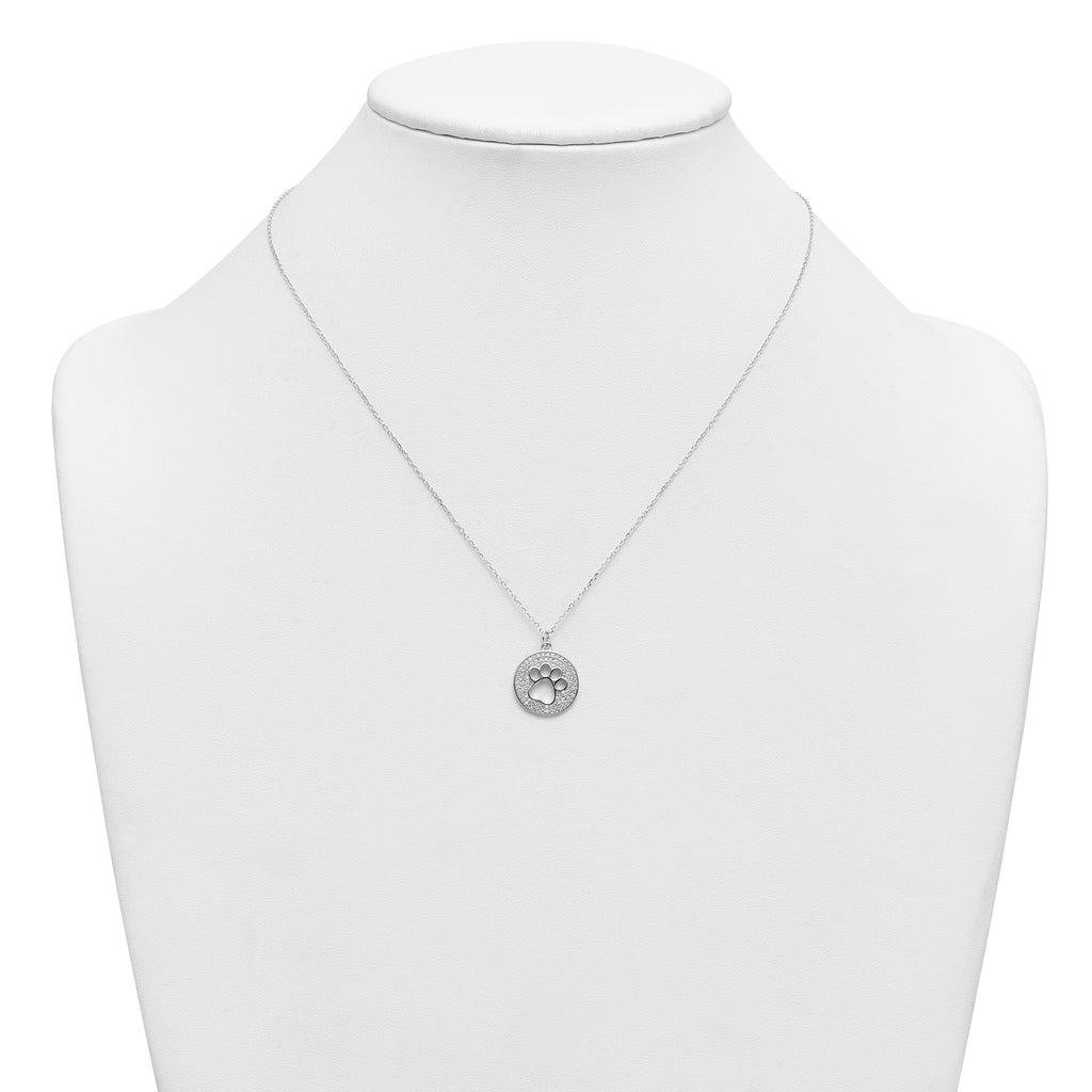 Cubic Zirconia Paw Print Circle Necklace in Sterling Silver, 18 Inch - Sophia Jewelers
