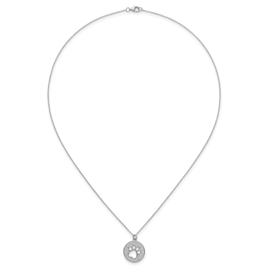 Cubic Zirconia Paw Print Circle Necklace in Sterling Silver, 18 Inch - Sophia Jewelers