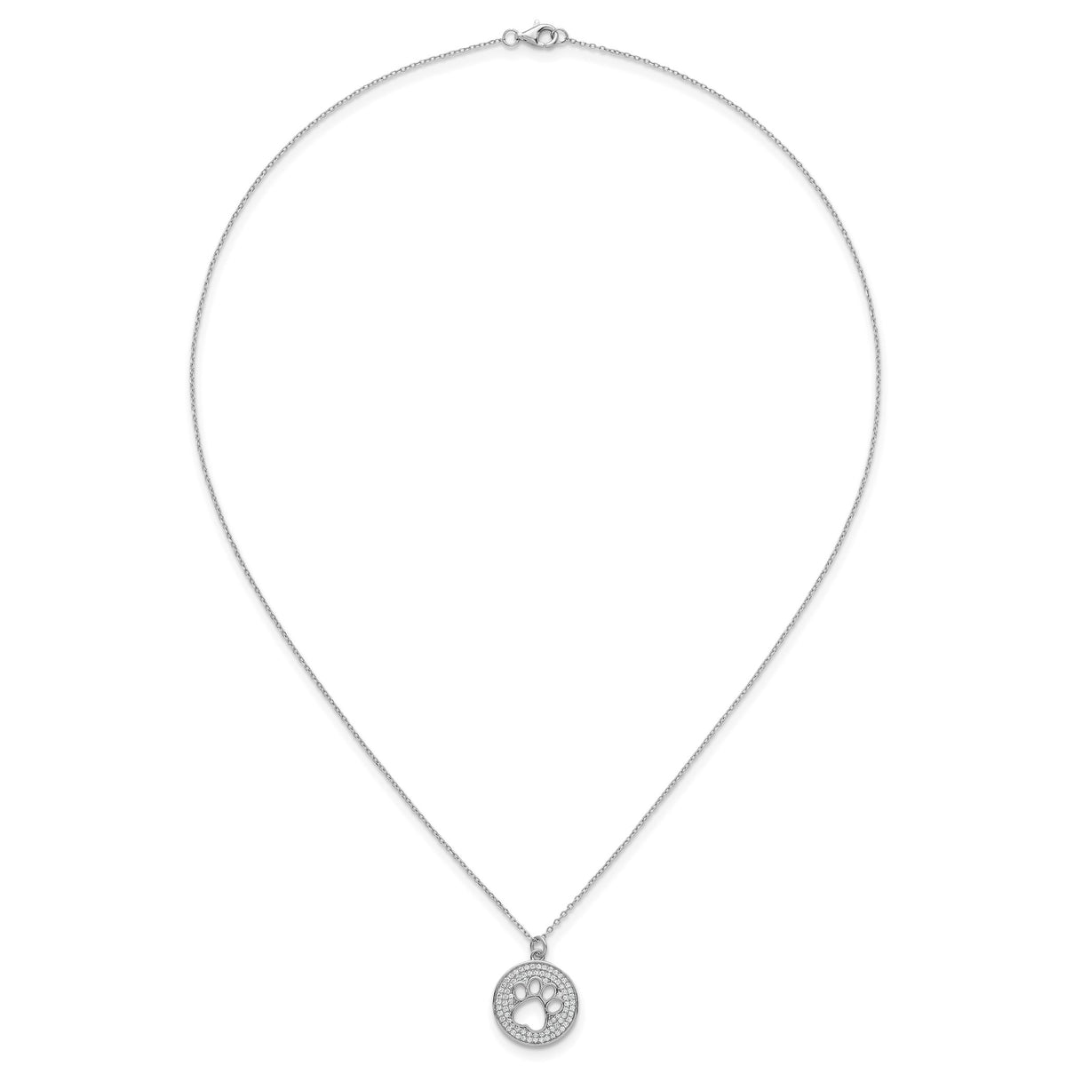 Cubic Zirconia Paw Print Circle Necklace in Sterling Silver, 18 Inch - Sophia Jewelers