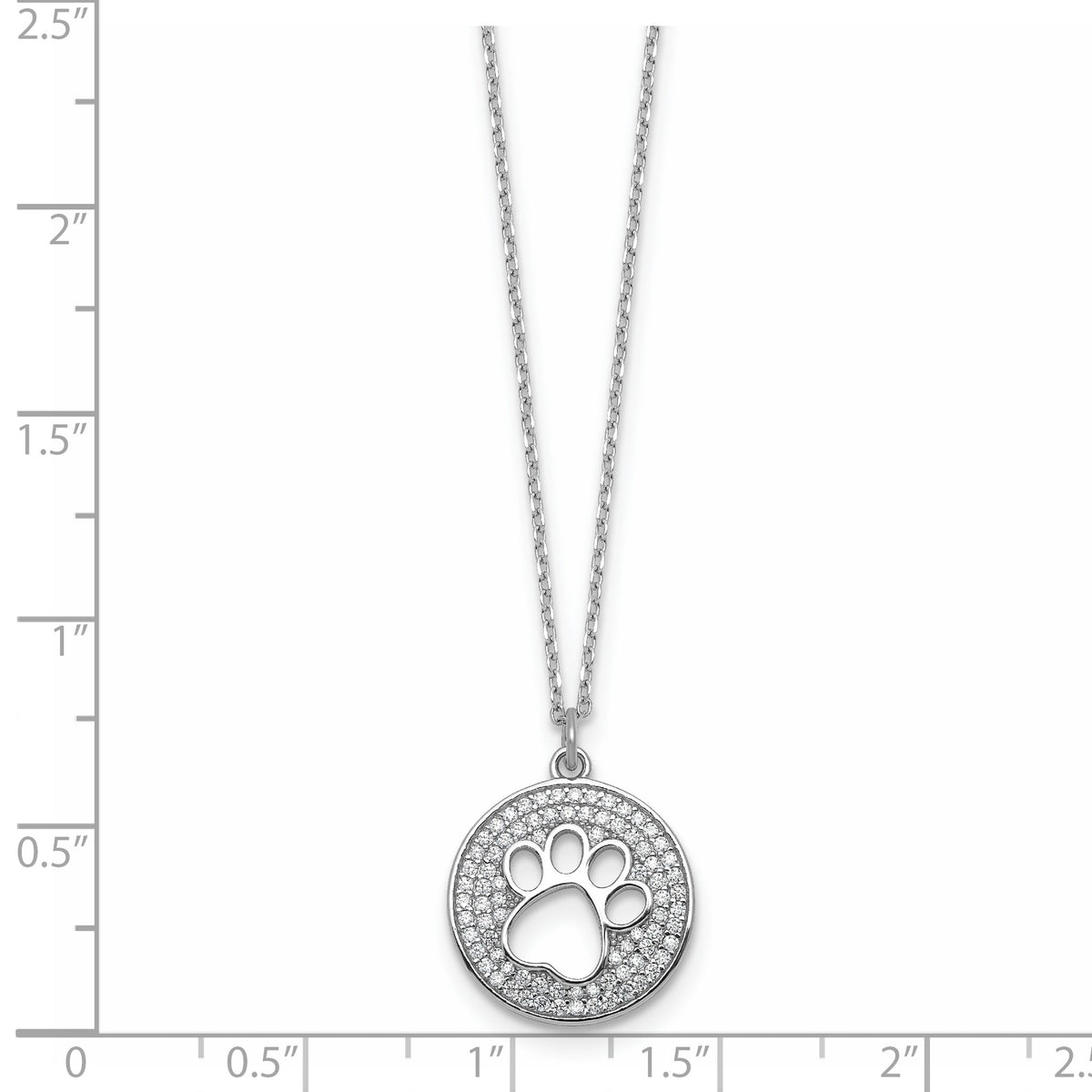 Cubic Zirconia Paw Print Circle Necklace in Sterling Silver, 18 Inch - Sophia Jewelers