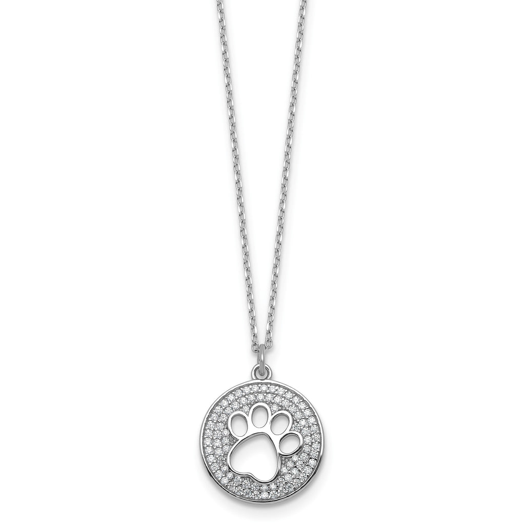 Cubic Zirconia Paw Print Circle Necklace in Sterling Silver, 18 Inch - Sophia Jewelers
