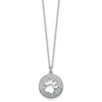 Cubic Zirconia Paw Print Circle Necklace in Sterling Silver, 18 Inch - Sophia Jewelers