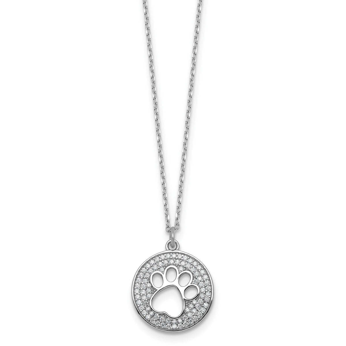 Cubic Zirconia Paw Print Circle Necklace in Sterling Silver, 18 Inch - Sophia Jewelers
