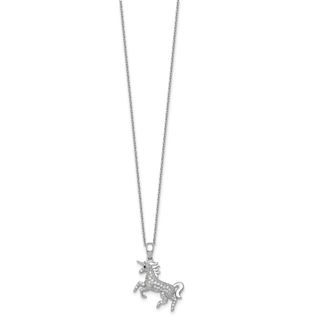 Black Cubic Zirconia Unicorn Necklace in Sterling Silver, 18 Inch - Sophia Jewelers