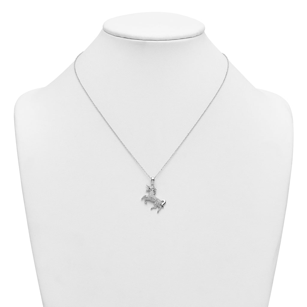Black Cubic Zirconia Unicorn Necklace in Sterling Silver, 18 Inch - Sophia Jewelers