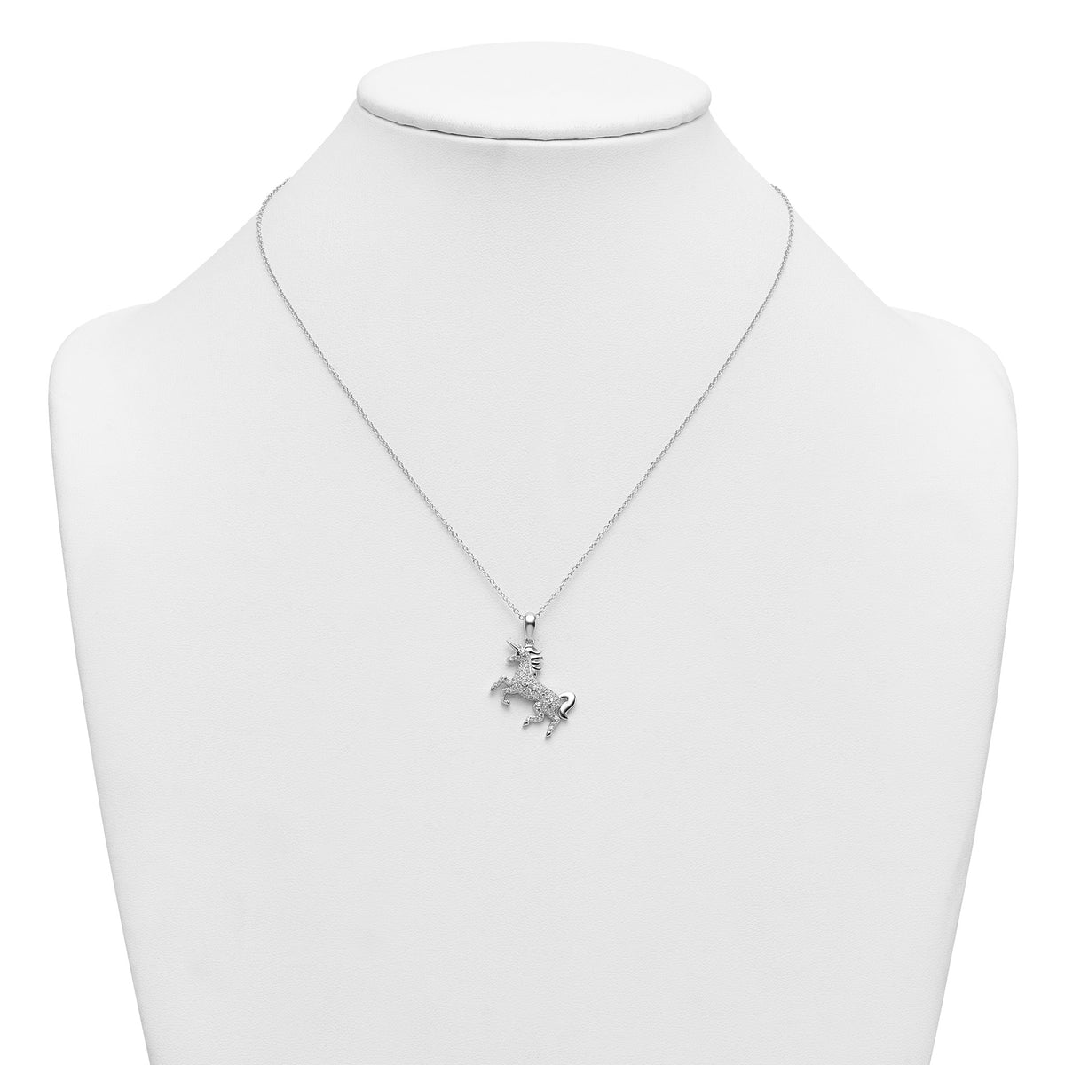 Black Cubic Zirconia Unicorn Necklace in Sterling Silver, 18 Inch - Sophia Jewelers