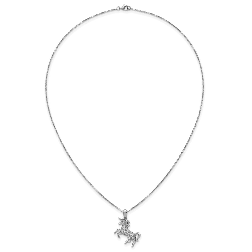Black Cubic Zirconia Unicorn Necklace in Sterling Silver, 18 Inch - Sophia Jewelers