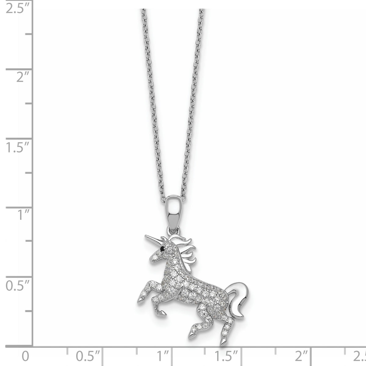 Black Cubic Zirconia Unicorn Necklace in Sterling Silver, 18 Inch - Sophia Jewelers