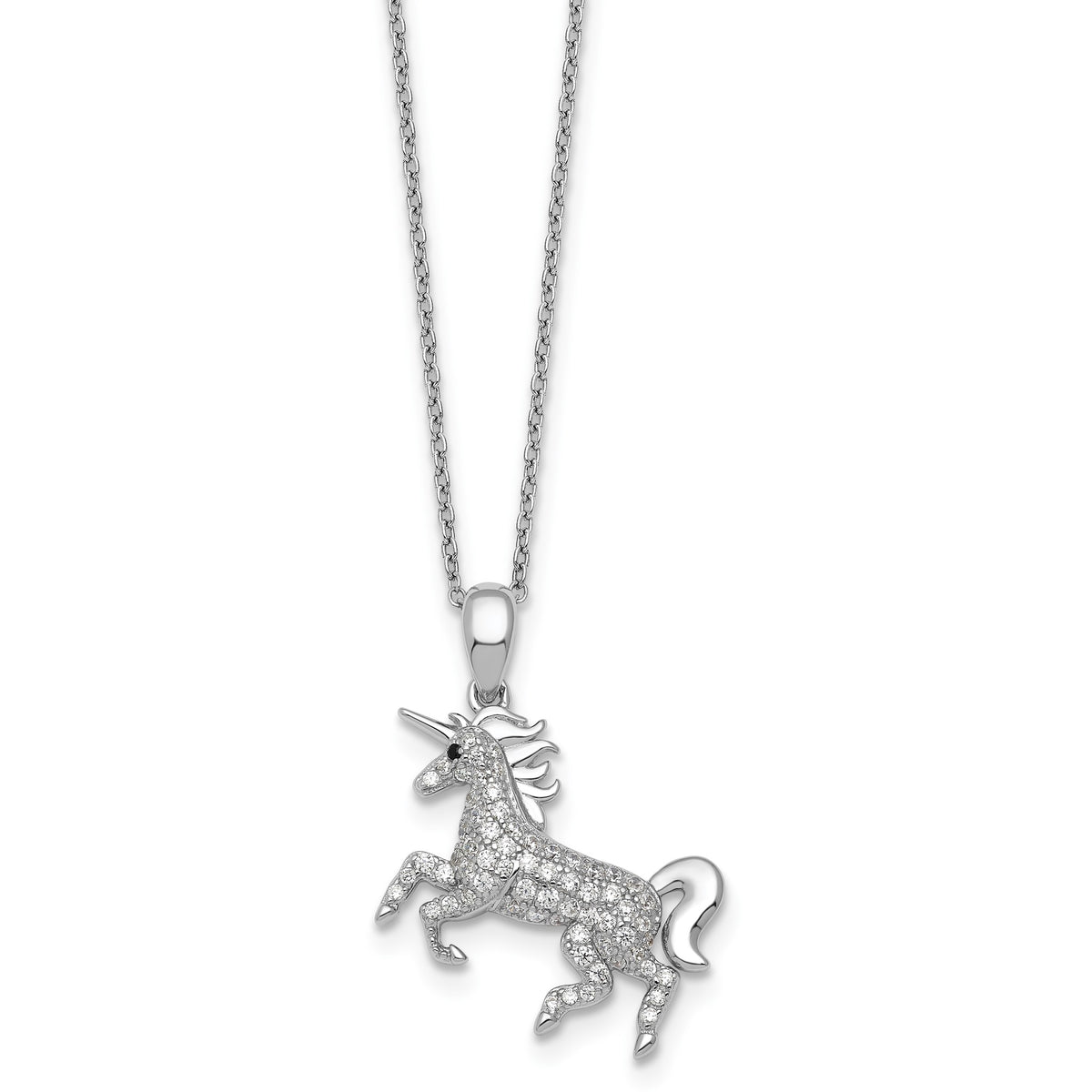 Black Cubic Zirconia Unicorn Necklace in Sterling Silver, 18 Inch - Sophia Jewelers
