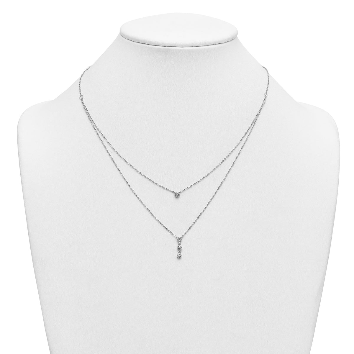 Cubic Zirconia Layered Y-Drop Circles Necklace in Sterling Silver, 18 Inch - Sophia Jewelers
