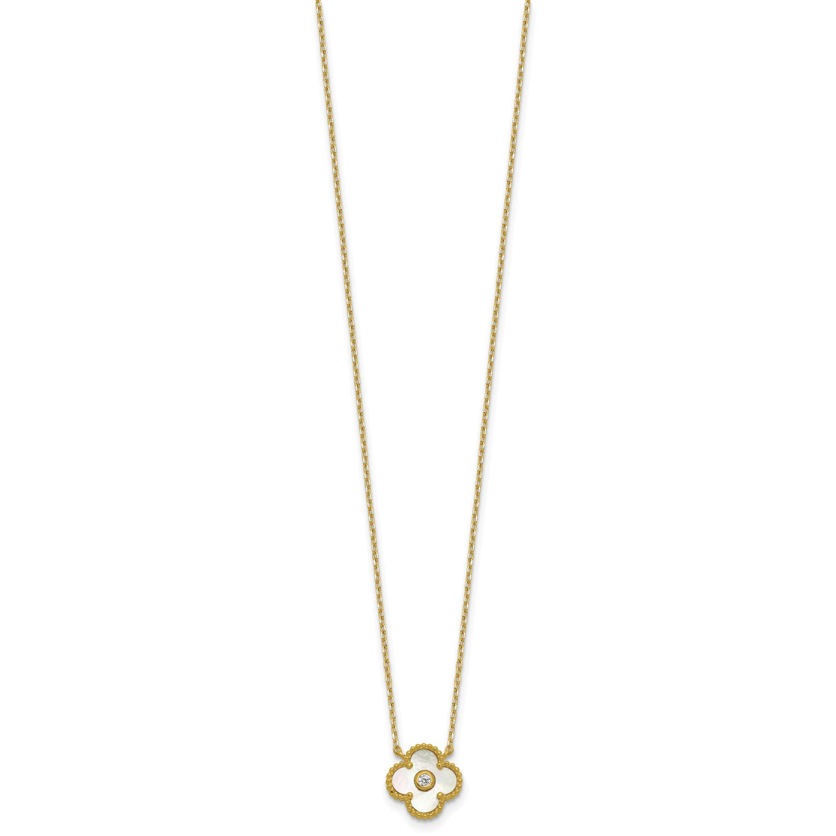 Mother of Pearl and Cubic Zirconia Flower Necklace in Gold-Plated Sterling Silver, 18 Inch - Sophia Jewelers