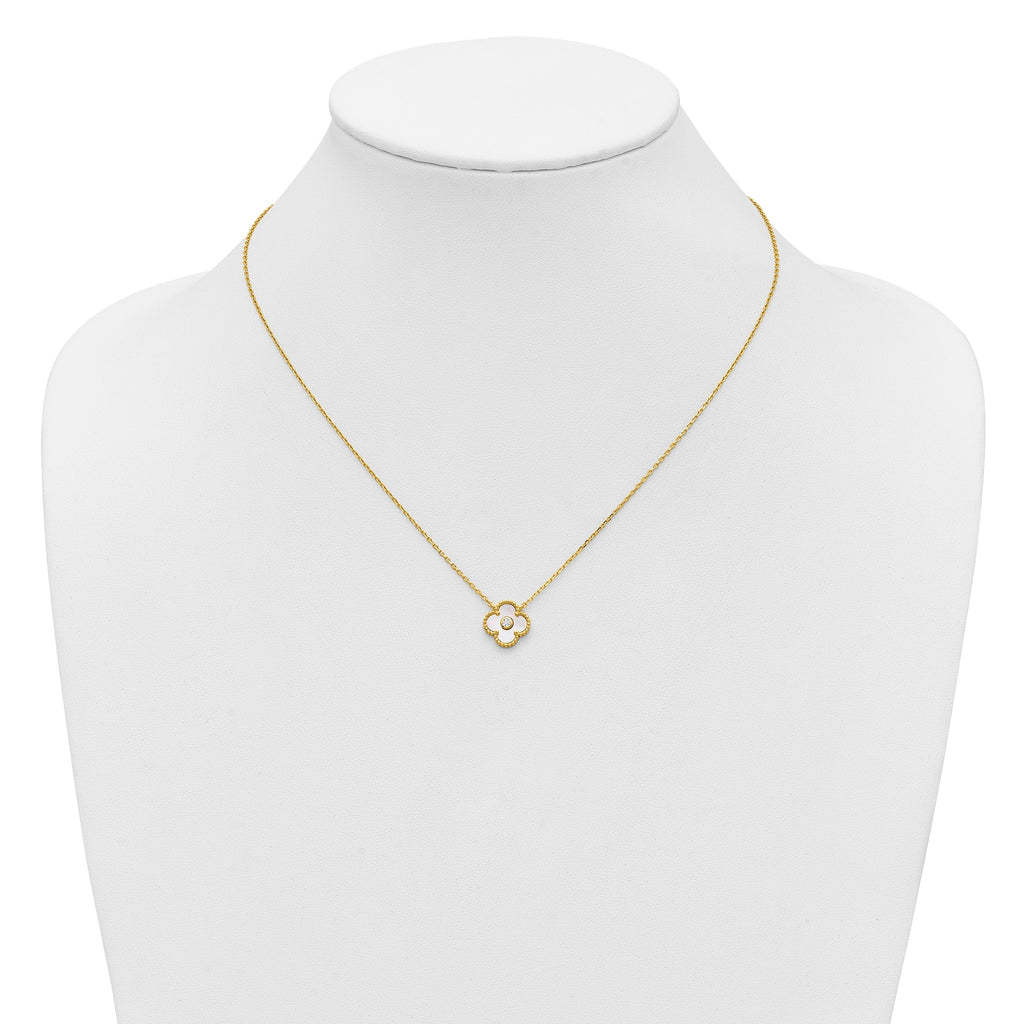 Mother of Pearl and Cubic Zirconia Flower Necklace in Gold-Plated Sterling Silver, 18 Inch - Sophia Jewelers