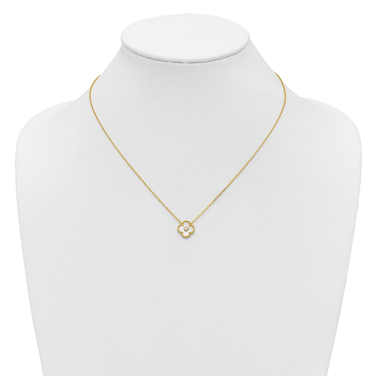 Mother of Pearl and Cubic Zirconia Flower Necklace in Gold-Plated Sterling Silver, 18 Inch - Sophia Jewelers