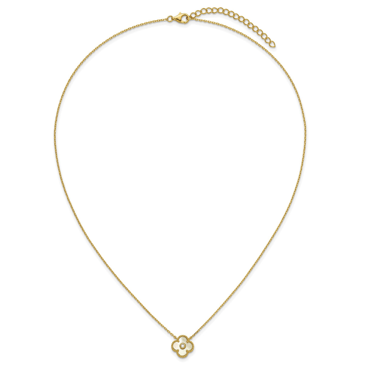 Mother of Pearl and Cubic Zirconia Flower Necklace in Gold-Plated Sterling Silver, 18 Inch - Sophia Jewelers