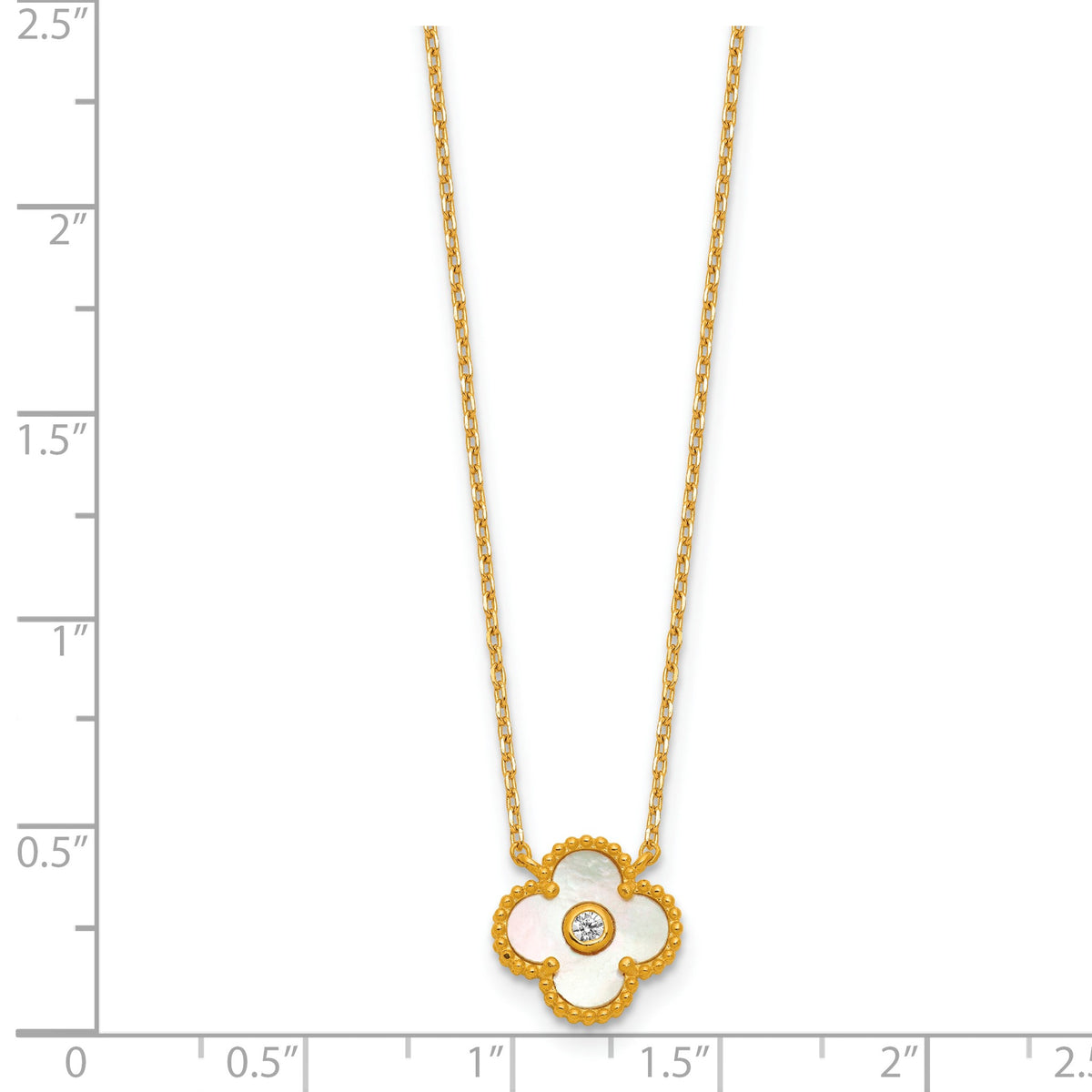 Mother of Pearl and Cubic Zirconia Flower Necklace in Gold-Plated Sterling Silver, 18 Inch - Sophia Jewelers