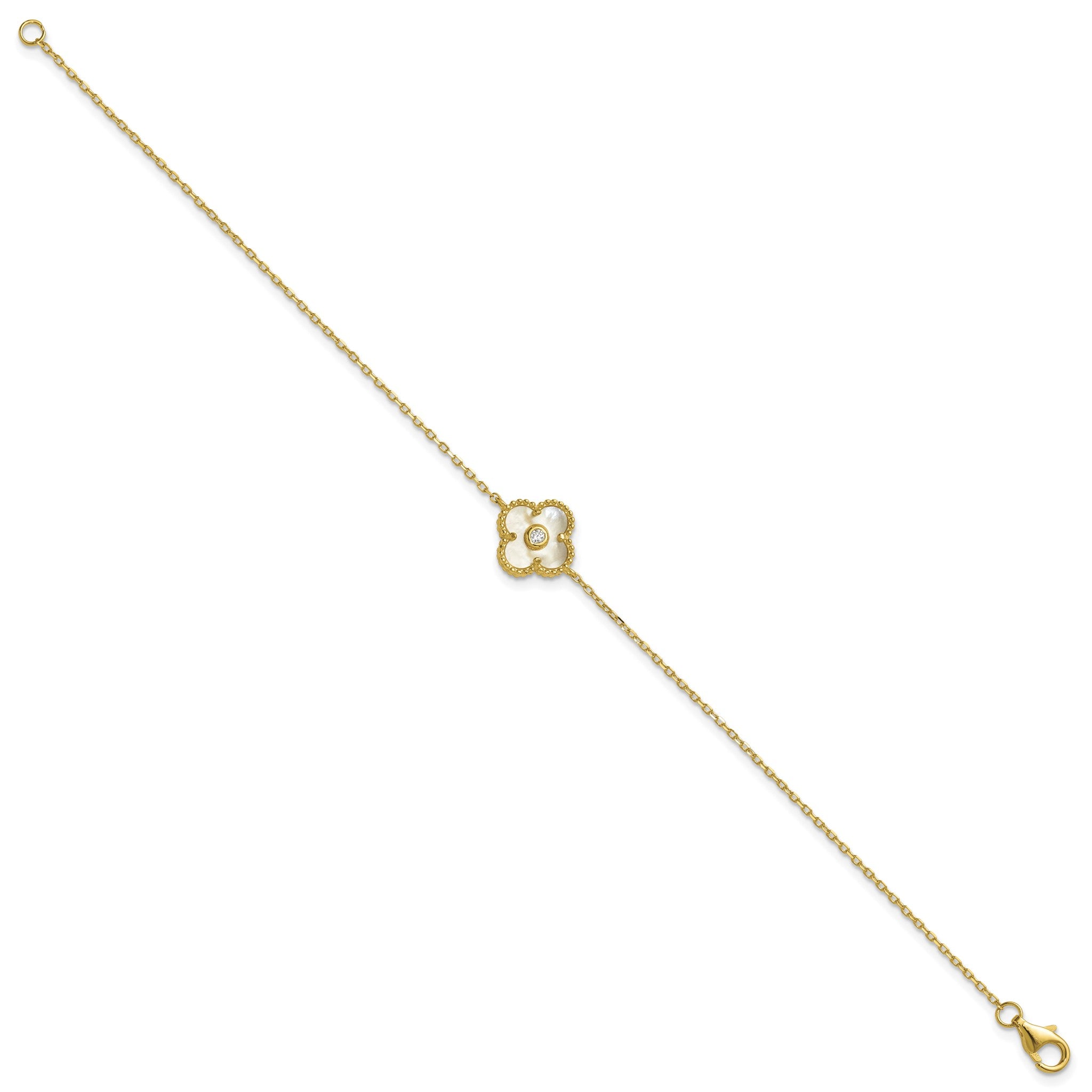 Mother of Pearl and Cubic Zirconia Flower Bracelet in Gold-Plated Sterling Silver, 7.5 Inch Secondary image