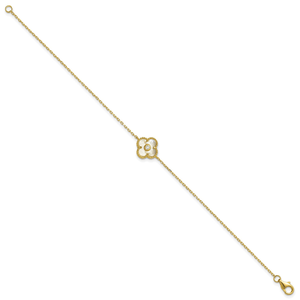 Mother of Pearl and Cubic Zirconia Flower Bracelet in Gold-Plated Sterling Silver, 7.5 Inch - Sophia Jewelers