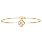 Mother of Pearl and Cubic Zirconia Flower Bracelet in Gold-Plated Sterling Silver, 7.5 Inch - Sophia Jewelers