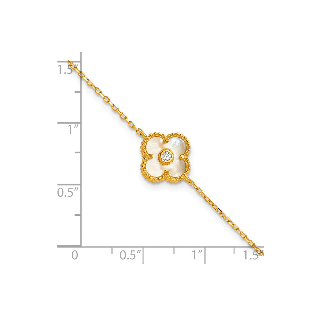 Mother of Pearl and Cubic Zirconia Flower Bracelet in Gold-Plated Sterling Silver, 7.5 Inch - Sophia Jewelers