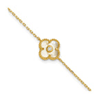 Mother of Pearl and Cubic Zirconia Flower Bracelet in Gold-Plated Sterling Silver, 7.5 Inch - Sophia Jewelers