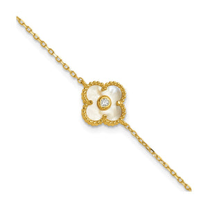 Mother of Pearl and Cubic Zirconia Flower Bracelet in Gold-Plated Sterling Silver, 7.5 Inch - Sophia Jewelers