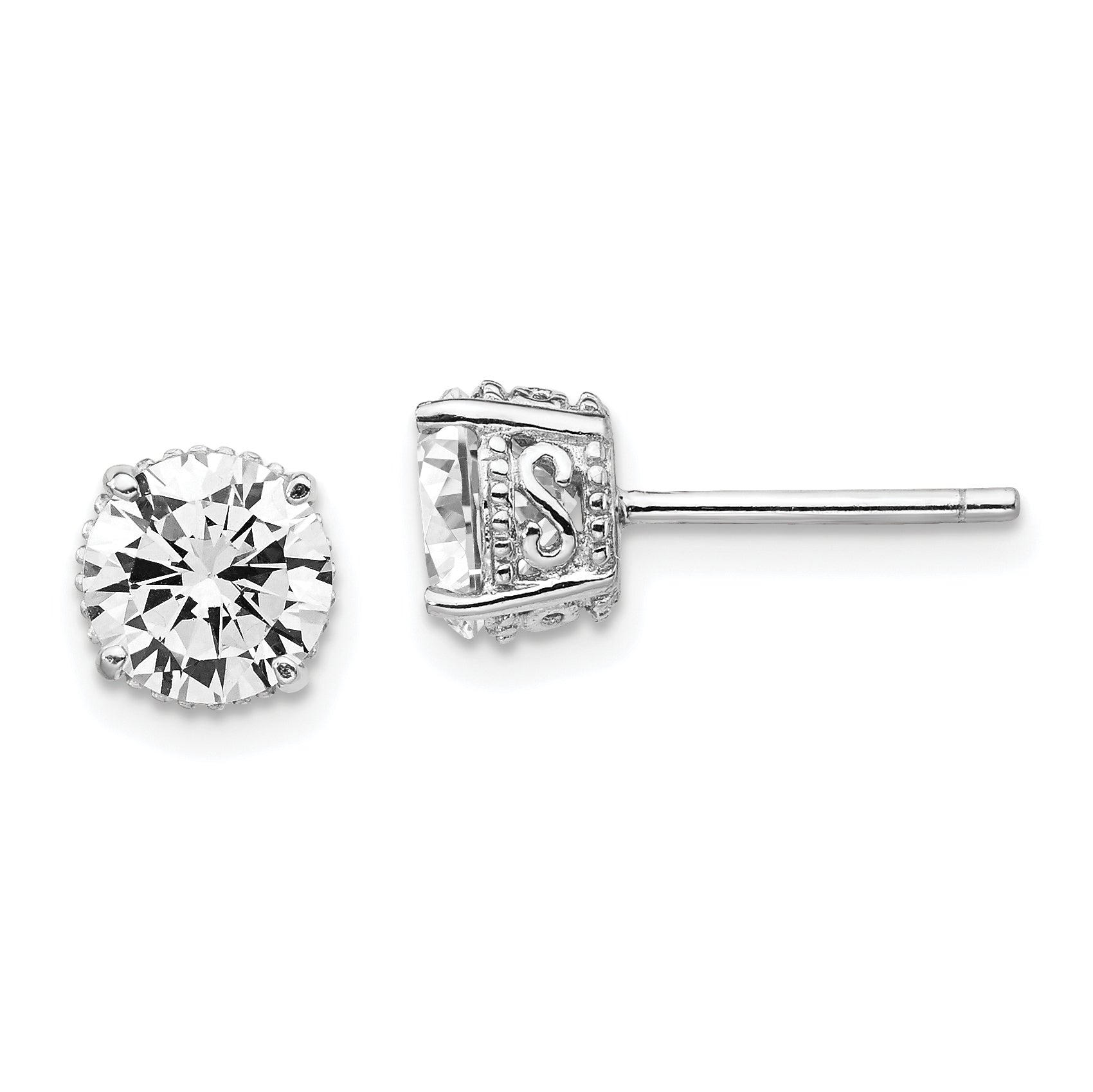 Cheryl M Sterling Silver Rhodium-plated Brilliant-cut CZ 6.5mm Stud Post Earrings Main image