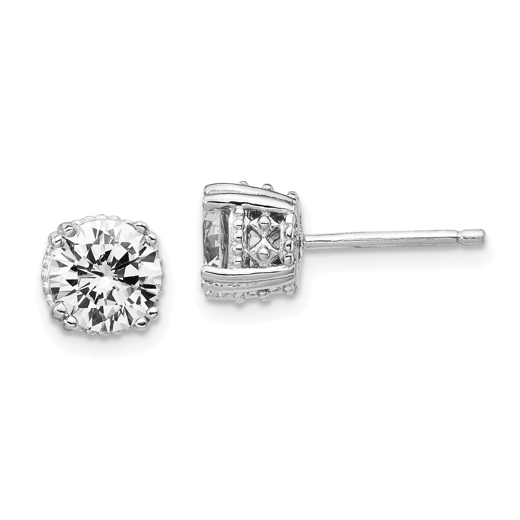 Cheryl M Sterling Silver Rhodium-plated Round Brilliant-cut 6.5mm CZ Post Stud Earrings Main image