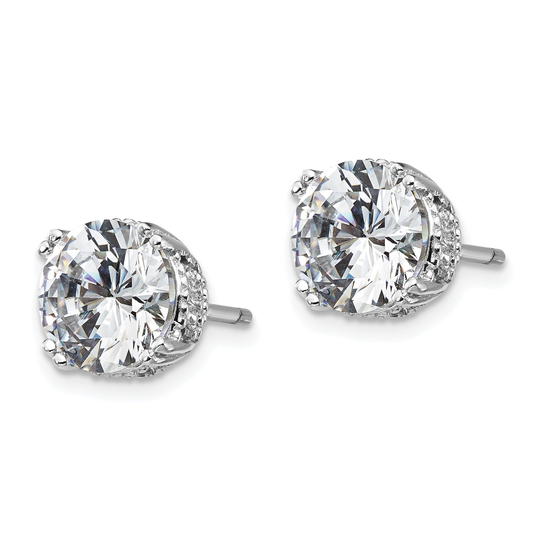 Cheryl M Sterling Silver Rhodium-plated Brilliant-cut 8mm CZ Stud Post Earrings Secondary image