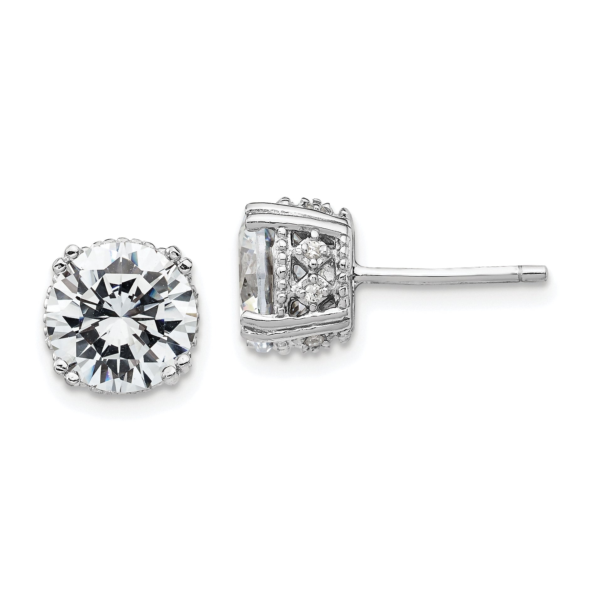 Cheryl M Sterling Silver Rhodium-plated Brilliant-cut 8mm CZ Stud Post Earrings Main image