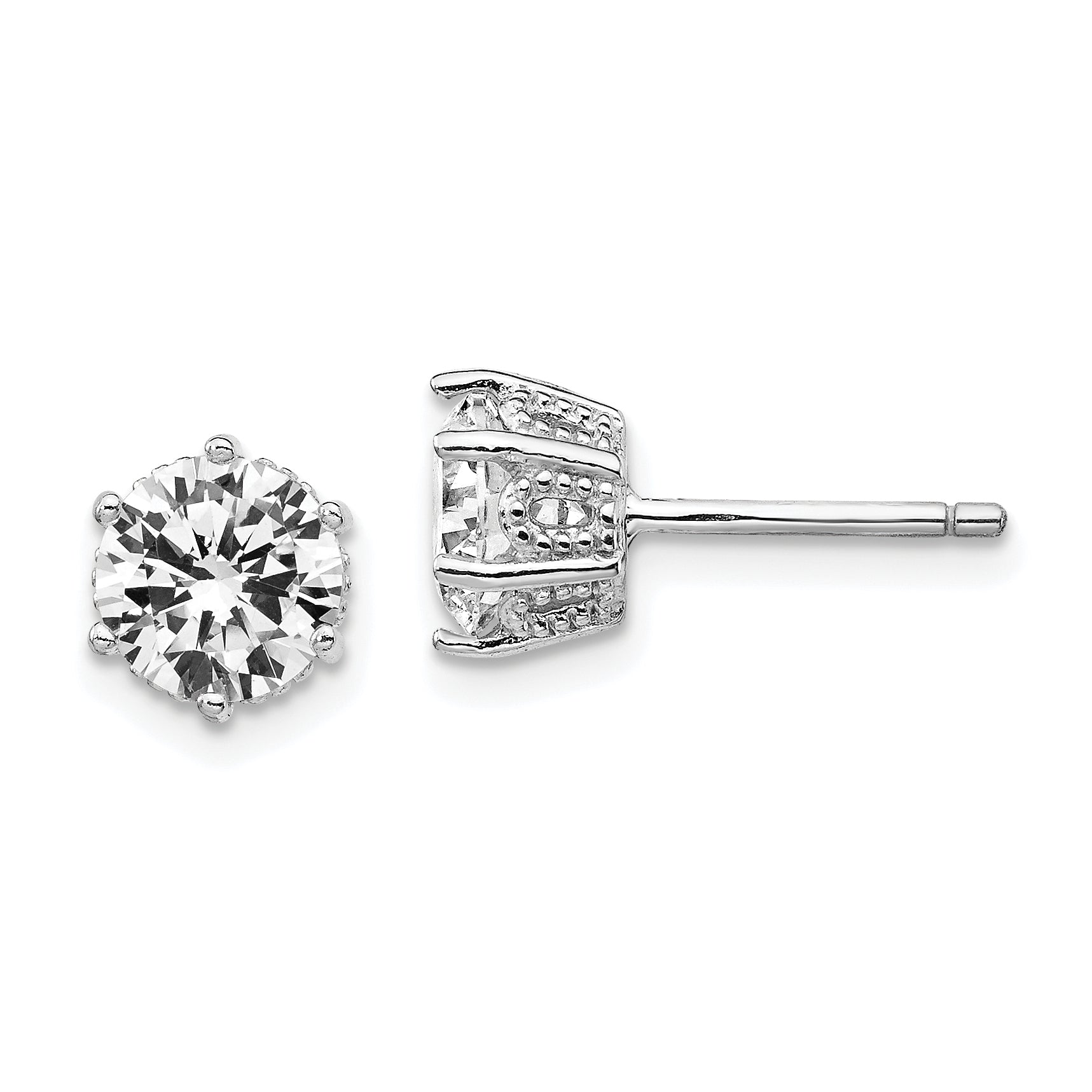 Cheryl M Sterling Silver Rhodium-plated Brilliant-cut 6.5mm CZ Post Stud Earrings Main image