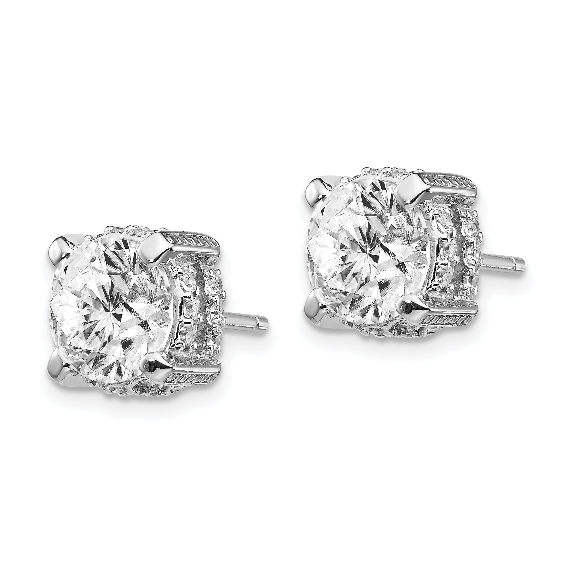 Cheryl M Sterling Silver Rhodium-plated Brilliant-cut 8mm CZ Stud Post Earrings Secondary image