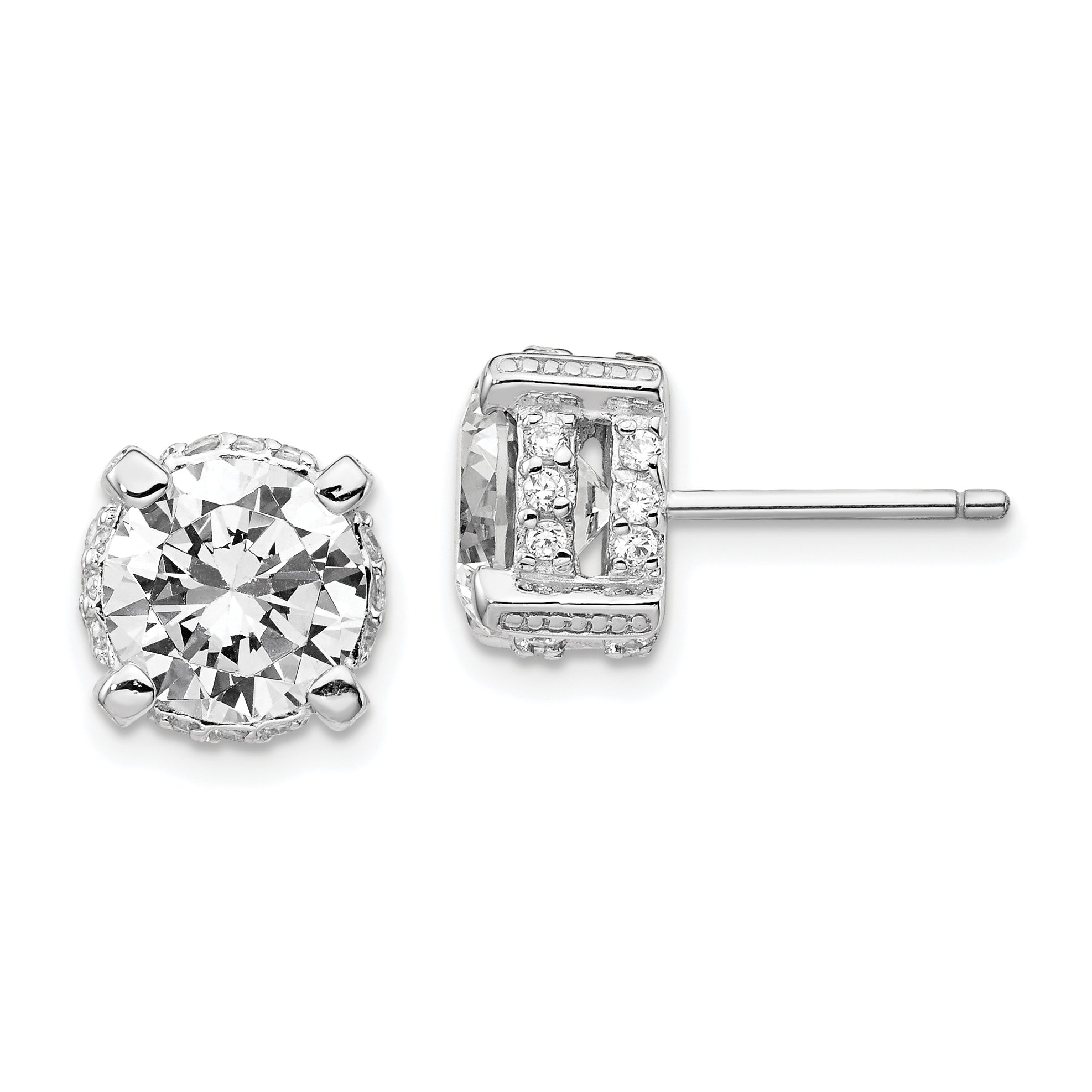 Cheryl M Sterling Silver Rhodium-plated Brilliant-cut 8mm CZ Stud Post Earrings Main image