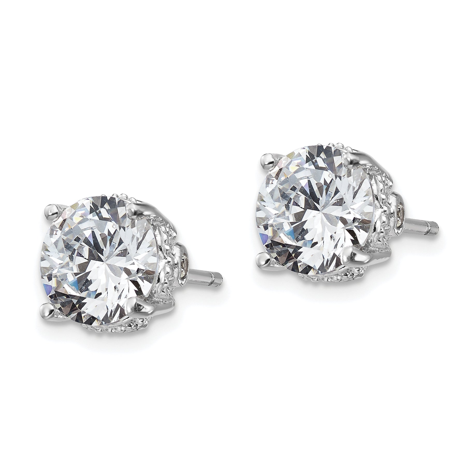 Cheryl M Sterling Silver Rhodium-plated Brilliant-cut CZ 8mm Stud Post Earrings Secondary image
