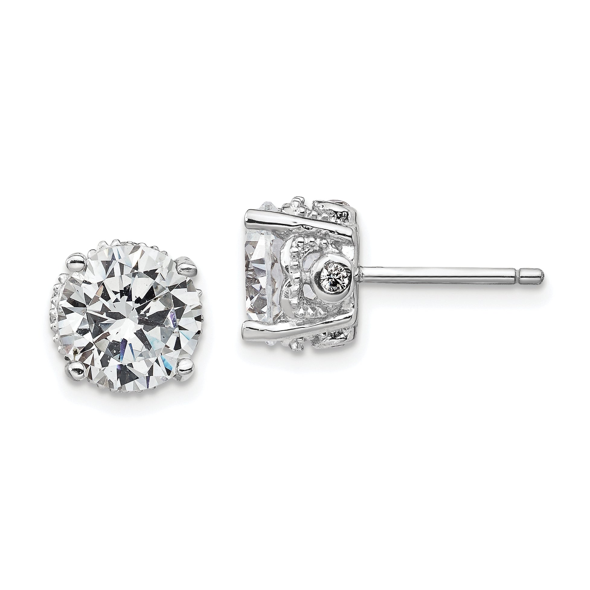 Cheryl M Sterling Silver Rhodium-plated Brilliant-cut CZ 8mm Stud Post Earrings Main image