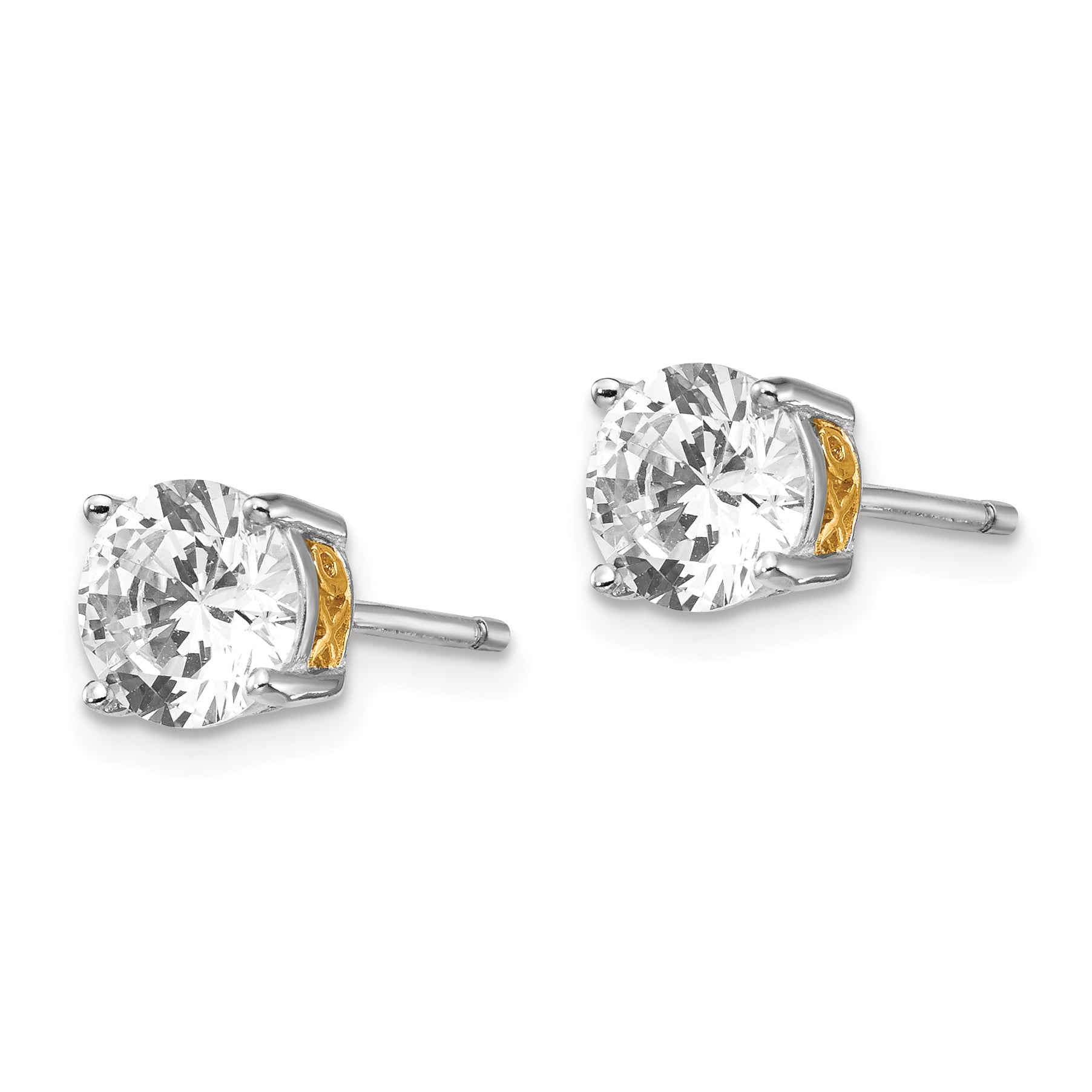 Cheryl M Sterling Silver Rhodium-plated with Gold-plated Accent XO Brilliant-cut 6.5mm CZ Stud Post Earrings Secondary image