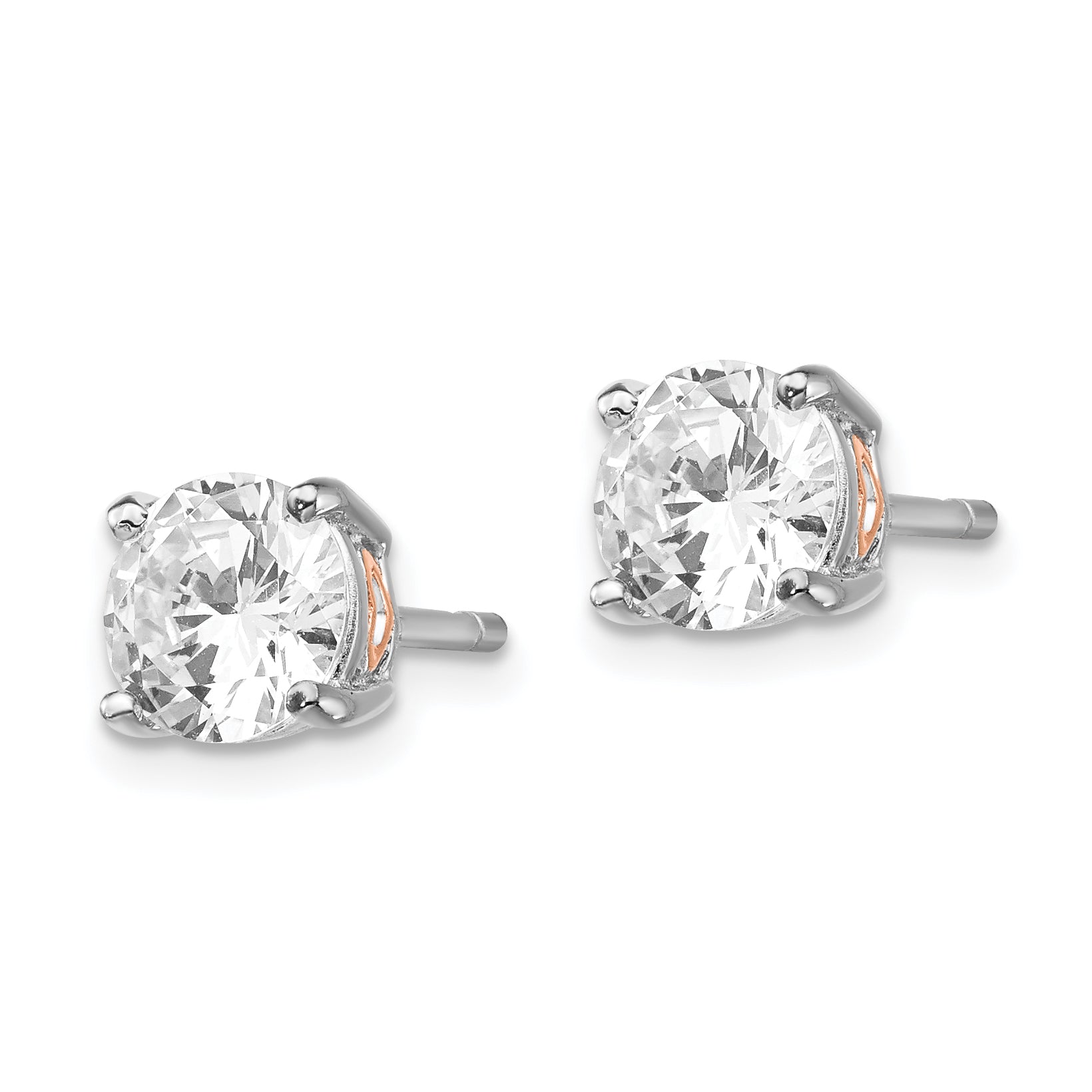 Cheryl M Sterling Silver Rhodium-plated and Rose Gold-plated Accent Heart Brilliant-cut CZ Stud Post Earrings Secondary image