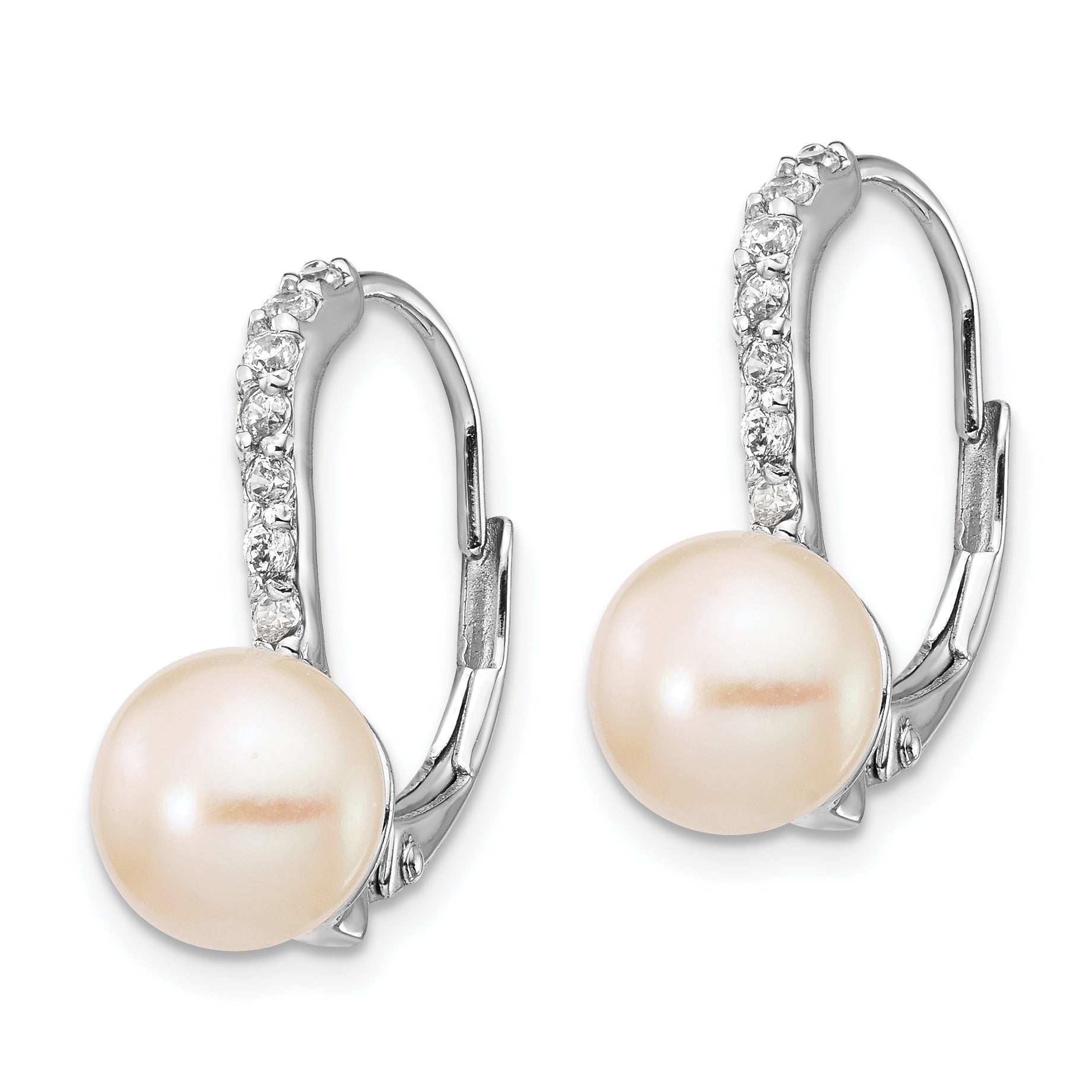 Cheryl M Sterling Silver Rhodium-plated Freshwater Cultured Pearl and Brilliant-cut CZ Leverback Earrings Secondary image