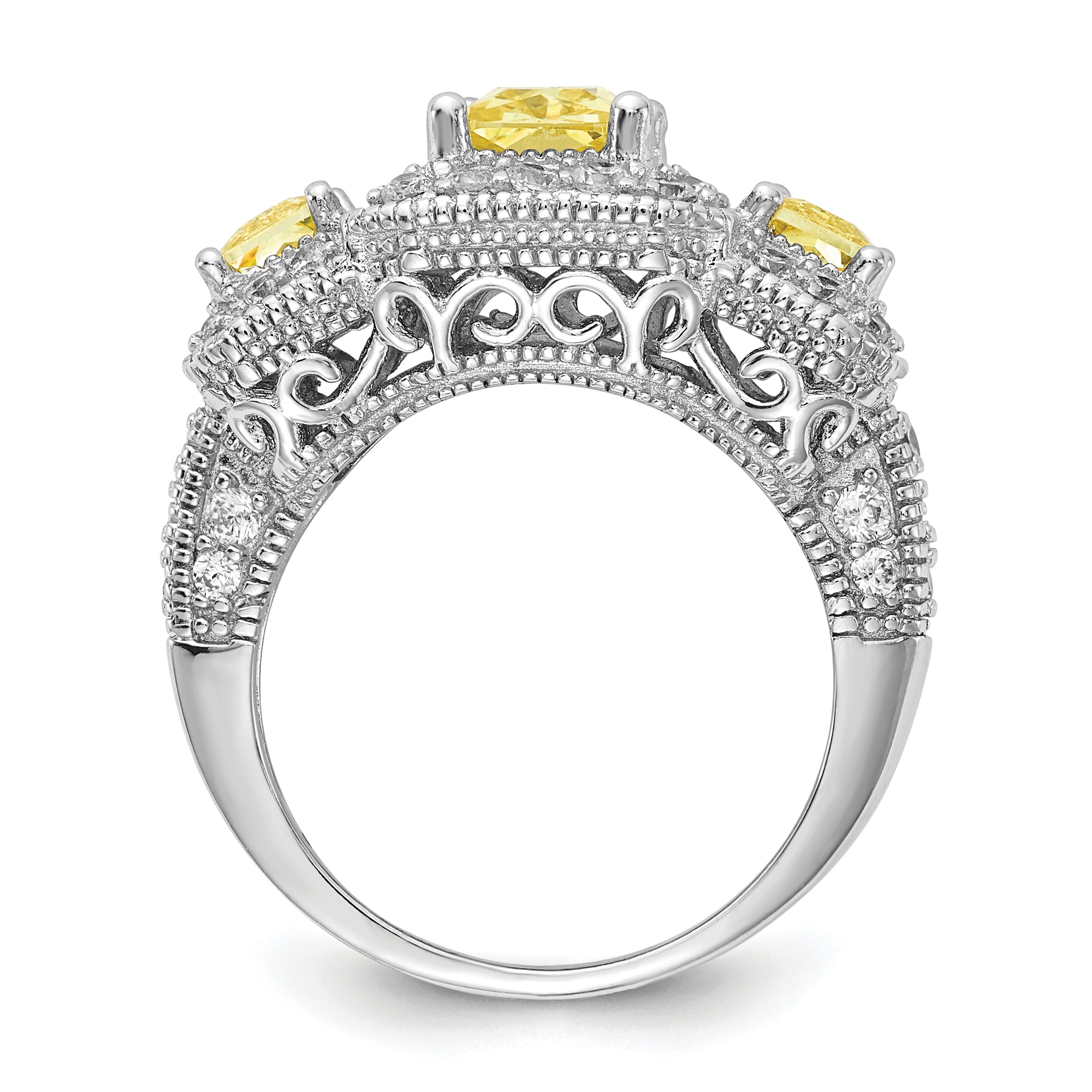Cheryl M Sterling Silver Rhodium-plated Yellow Radiant-cut and White Brilliant-cut CZ 3 Stone Ring Secondary image
