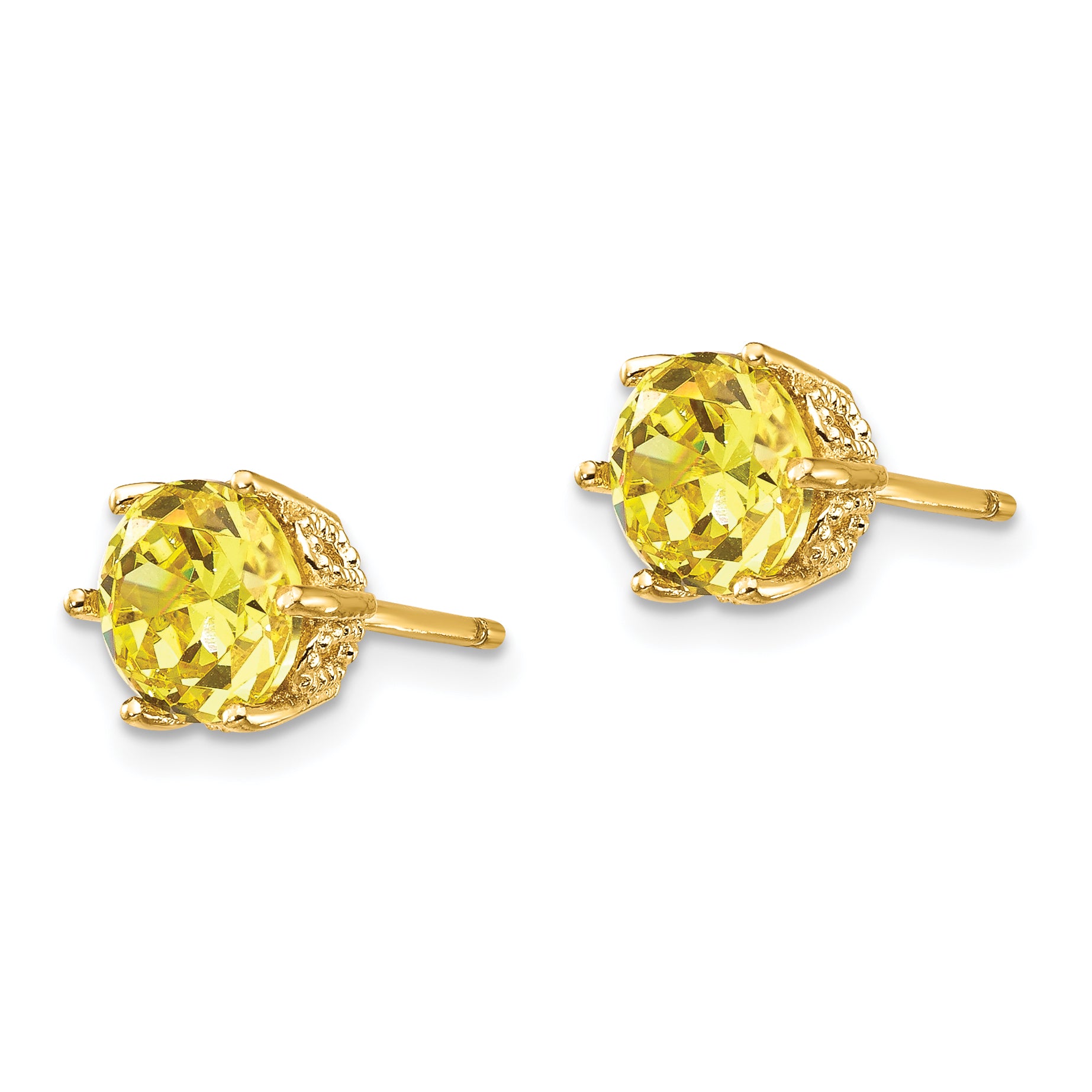 Cheryl M Sterling Silver Gold-plated Yellow Brilliant-cut 6.5mm CZ Stud Post Earrings Secondary image