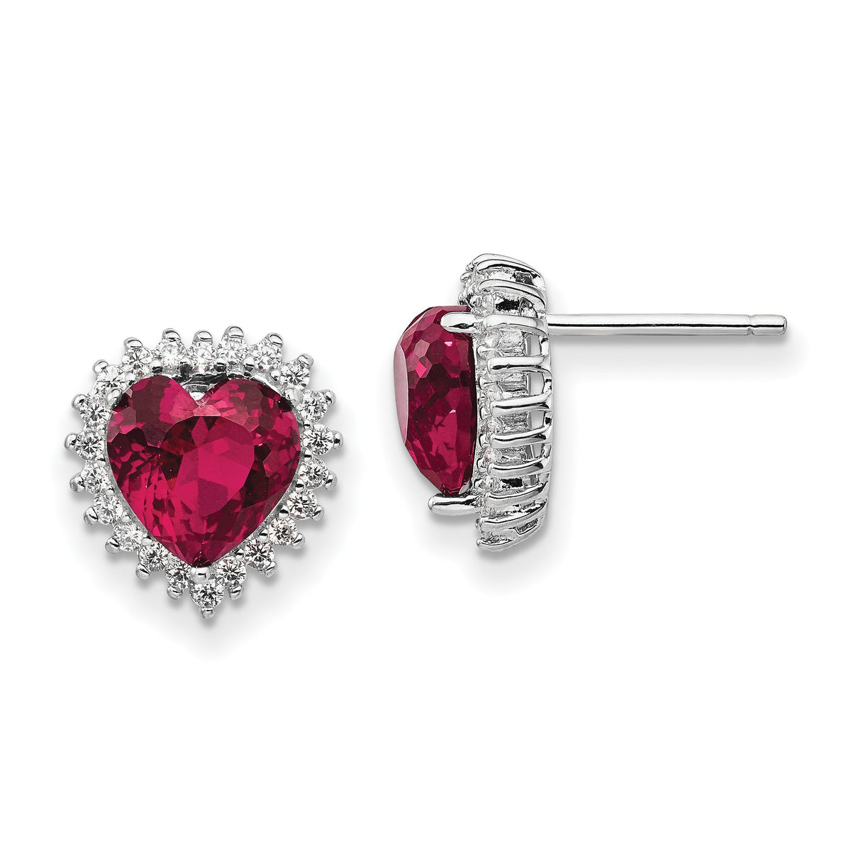 Lab-Created Ruby White Cubic Zirconia Halo Stud Earrings in Sterling Silver, 12mm - Sophia Jewelers Main image