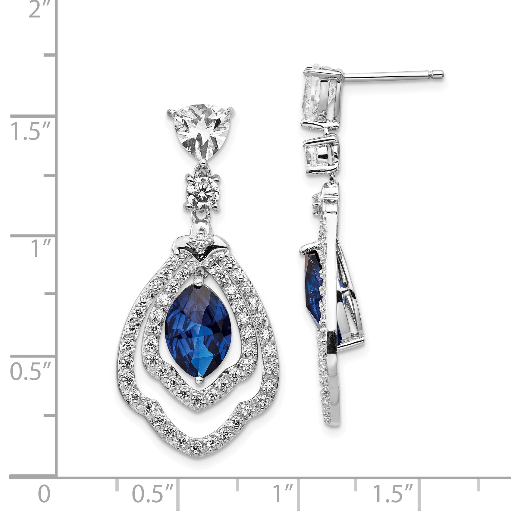 Cheryl M Sterling Silver Rhodium-plated Fancy Brilliant-cut Lab Created Dark Blue Spinel and Brilliant-cut White CZ Post Dangle Earrings