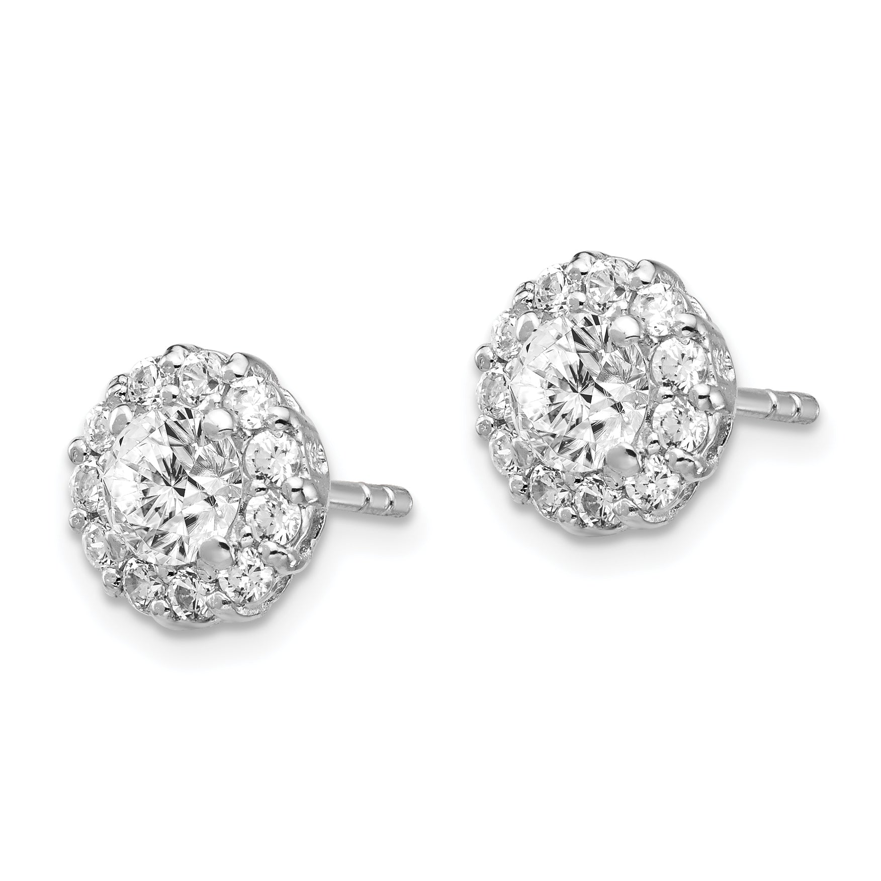 Cheryl M Sterling Silver Rhodium-plated Round Brilliant-cut CZ Halo Post Earrings Secondary image