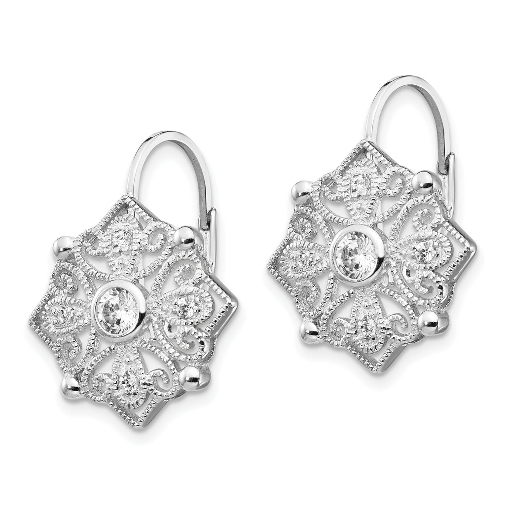 Cheryl M Sterling Silver Rhodium-plated Fancy Brilliant-cut CZ Leverback Earrings